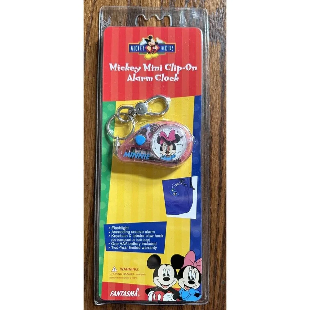 NEW‎ Minnie Mouse MINI CLIP-ON ALARM CLOCK FLASHLIGHT for BACKPACK or BELT LOOP
